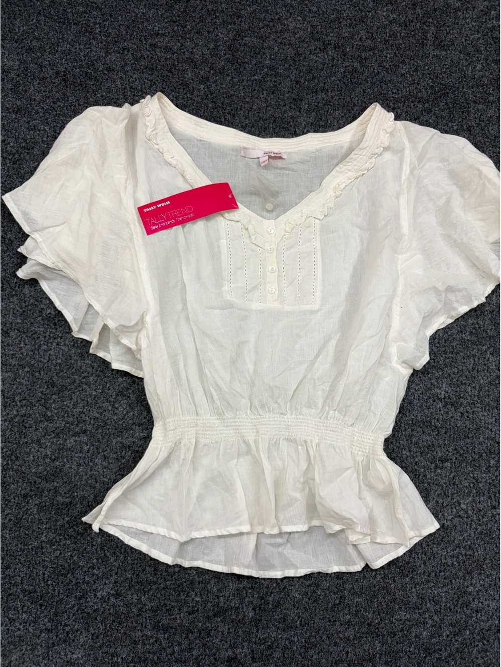 New Women's Tally Weijl White Ruffle Blouse Top Size Large